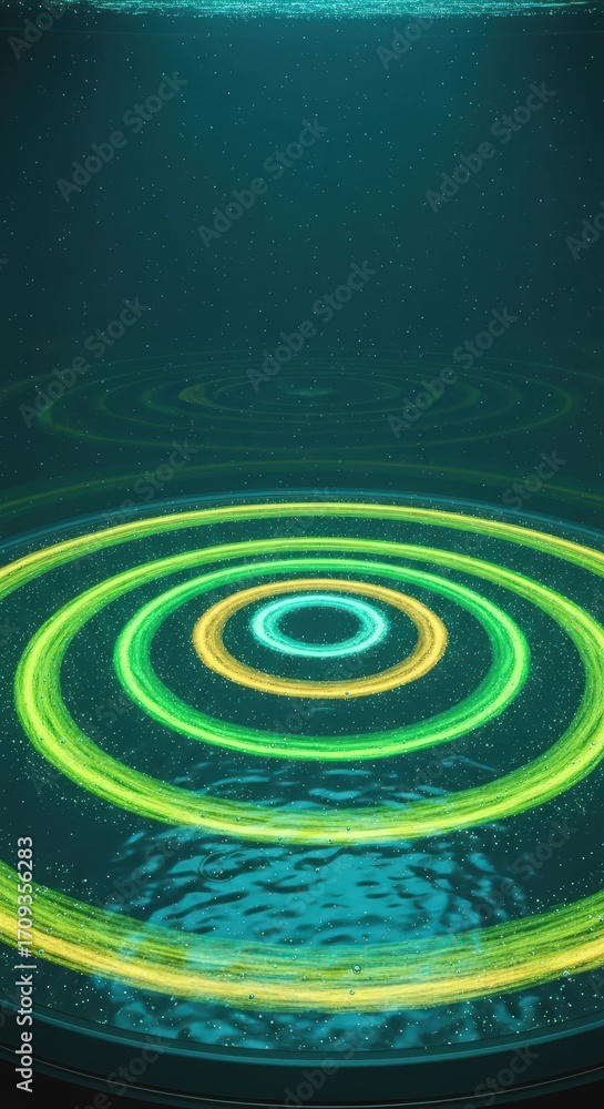 Aufkleber vibrant concentric circles radiating on a water surface, creating a mesmerizing ripple effect with a