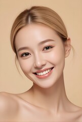 Fototapeta premium Portrait of a Young Woman with a Bright Smile and Healthy Skin