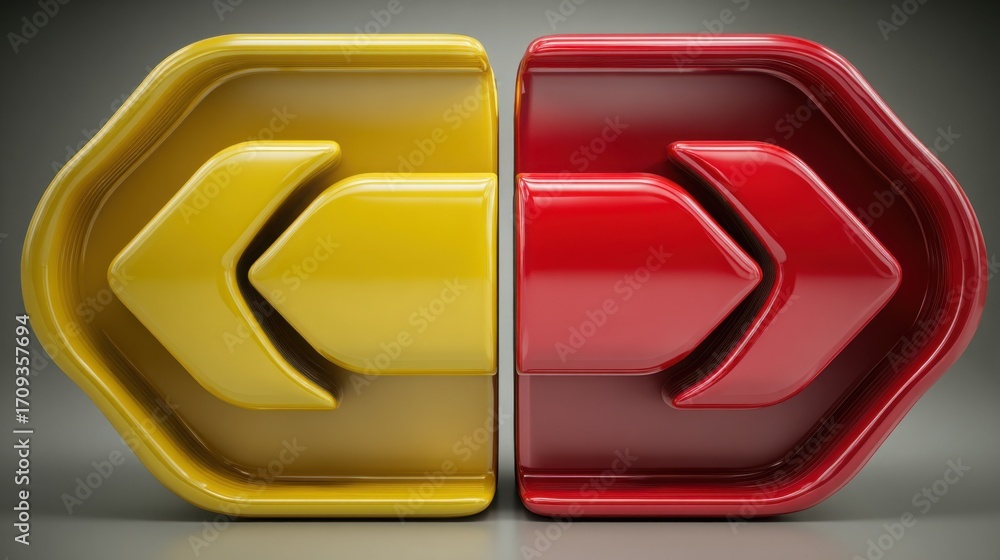Poster a vibrant red and yellow 3d object representing the concept of debt assignment and file transfer in 