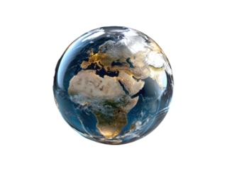 Glowing planet earth at night with continents and oceans globe world