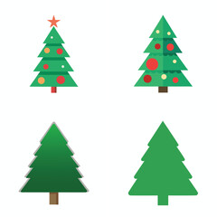 Collection of four stylized christmas trees with decorations and plain green trees