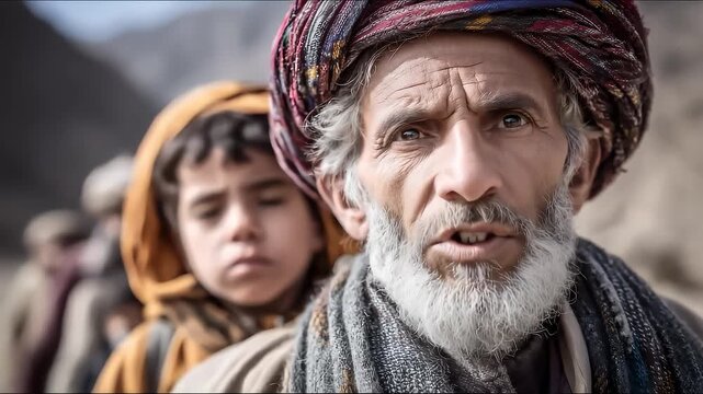Close-up of Afghan Mountain People's Faces Showing Resilience and Hope