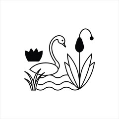 Swan Lotus Pond Nature Art Vector Illustration