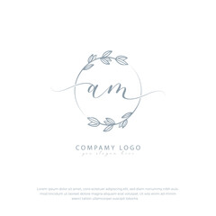 Handwritten am initial logo with botanical