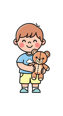 Fototapeta premium Happy Boy with Teddy Bear Illustration.