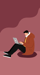 Person sitting comfortably on a cushion, focused on a laptop. Represents remote work, online learning, freelance, or modern digital lifestyle.