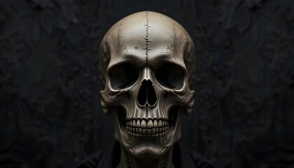 Horror Theme: Spooky Human Skull on Dark Black Background for Halloween and Gothic Design Concepts