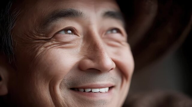 Close-up of Asian Middle-aged Man Showing Maturity and Confidence