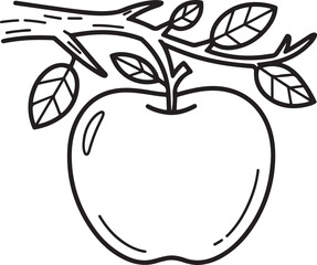 Simple Apple on Branch Line Art – Kids Coloring Page and Educational Fruit Illustration