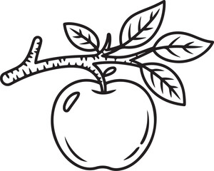 Apple on Branch Coloring Page – Simple Fruit Line Art for Kids