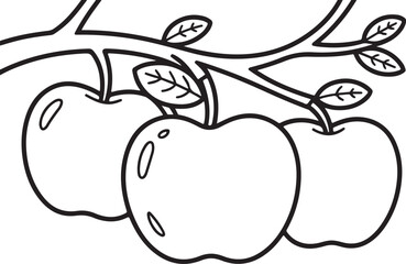 Apple with Flowers on Branch – Printable Fruit Coloring Sheet