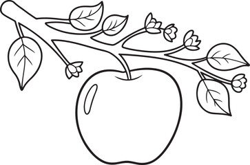 Apple with Flowers on Branch – Printable Fruit Coloring Sheet