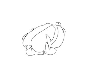Chicken carcass outline drawing illustration. one continuous line drawing of roasted chicken.
