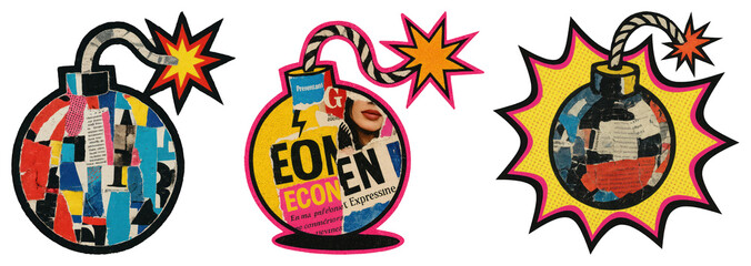 PNG Colorful pop art bomb collage, element set on transparent background