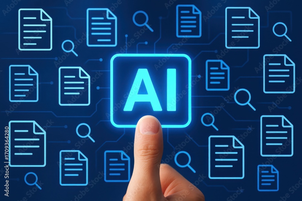 Aufkleber concept of artificial intelligence with blue background and document icons in digital space