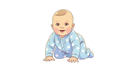 Adorable Happy Baby Crawling Illustration on White Background.