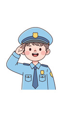 Cheerful Cartoon Police Officer Saluting.