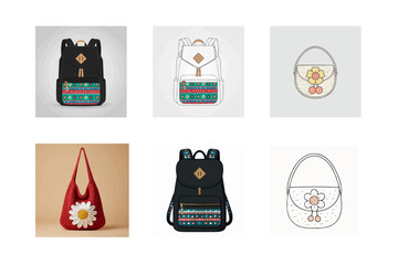 White Backpack with Colorful Tribal Pattern Front Pocket
