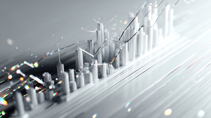 Rising graph with data visualization and network connections