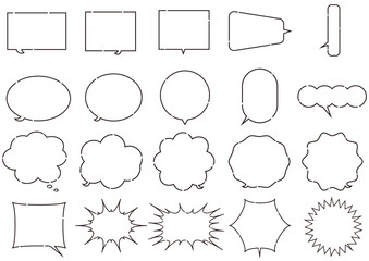 吹き出し　素材　セリフ　枠　シンプル　モノクロ　途切れ線