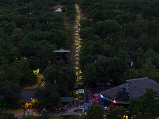 Balatonfuzfo Hungary – Aerial view of Bob2 Adventure Park summer bobsled track by Lake Balaton...