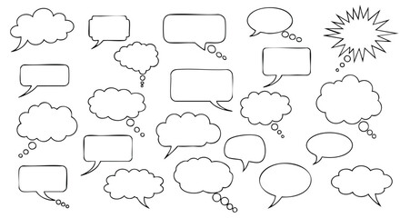 Obraz premium Collection of various blank speech bubbles and thought bubbles, hand-drawn style.