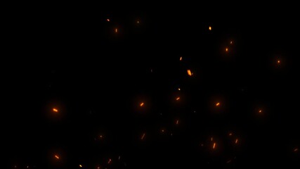 Particles flying in wind on fire background Animation. Seamless loop. Sparks on a black background. Flying bonfire ember sparks. fire flaming embers disperse on black background. Flaming embers - Powered by Adobe