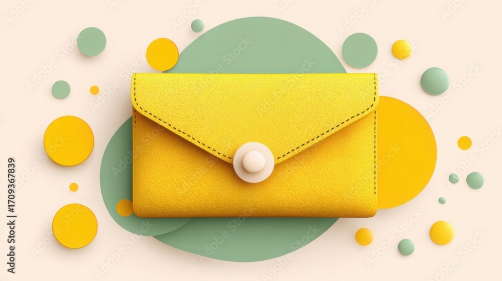 Poster yellow envelope with button featuring circuit slot symbolizing advanced e-wallet technology for secu