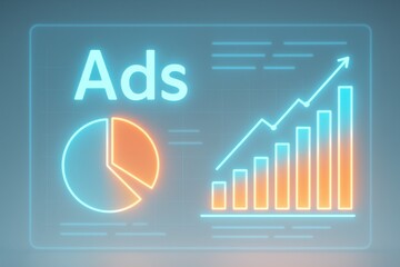 Fototapeta premium Neon Graphic Display of Advertising Metrics with Charts and Growth Analysis