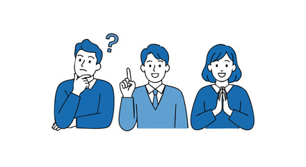 Three colleagues brainstorming, expressing thought, idea, and hope.