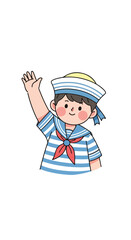 Cute Cartoon Sailor Boy Waving.