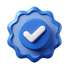 3d rendering of a blue verified checkmark badge symbol of approval confirmation and trust on isolated black background isolated on transparent background