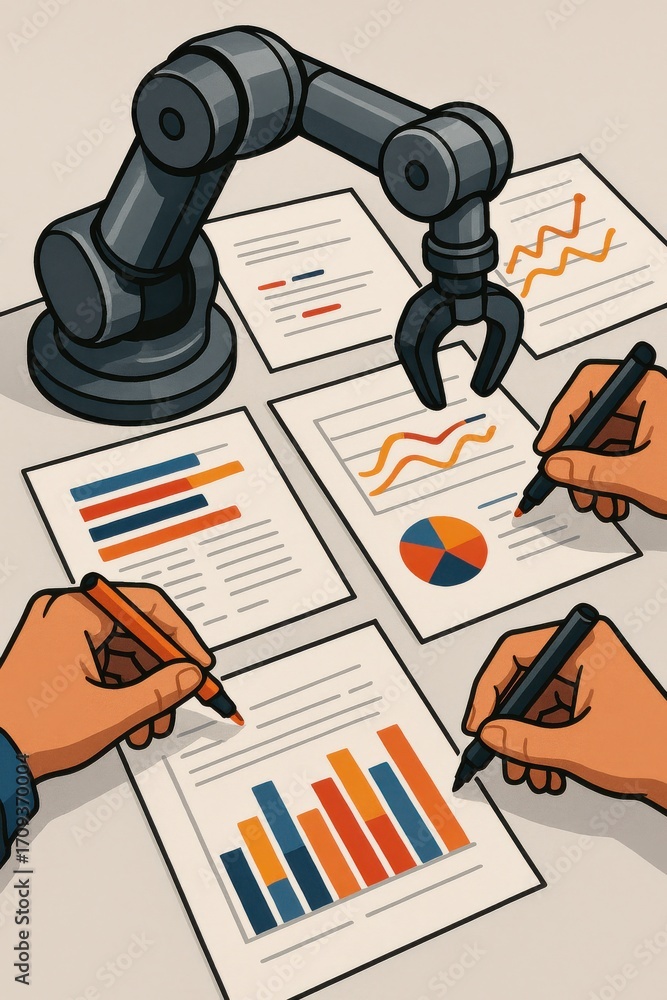 Aufkleber robotic arm assisting in data analysis and chart creation for business insights and reports