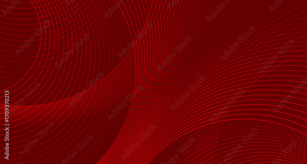 Poster bright red minimal round lines abstract futuristic tech background. vector digital art design