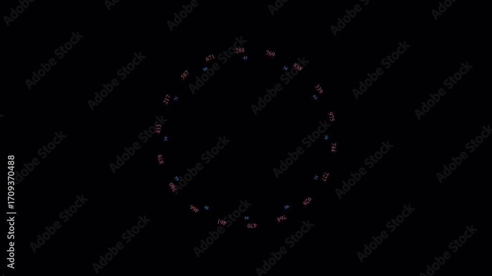 Poster abstract animation of a circle of small shapes on a black background.