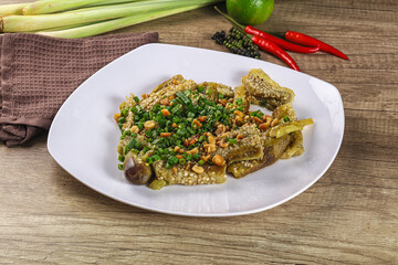 Asian cuisine baked eggplant with peanut