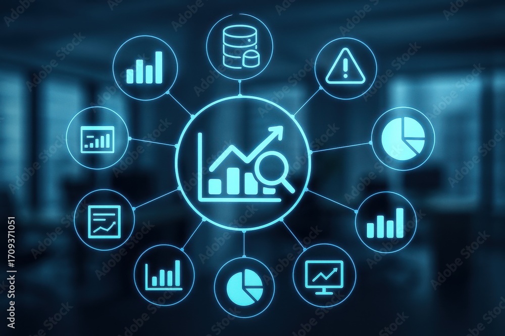 Aufkleber data visualization concept with graphs and charts in a digital business environment