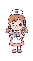 Obraz premium Cartoon Nurse with Stethoscope Illustration.