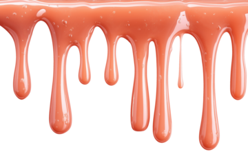 Glossy bright orange syrup drips with juicy citrus texture and smooth sweet glaze, isolated on white background, ideal for drinks and dessert mock-ups.