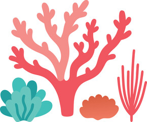 Fototapeta premium Ocean coral seaweed vector bundle scalable illustration for underwater aquatic designs