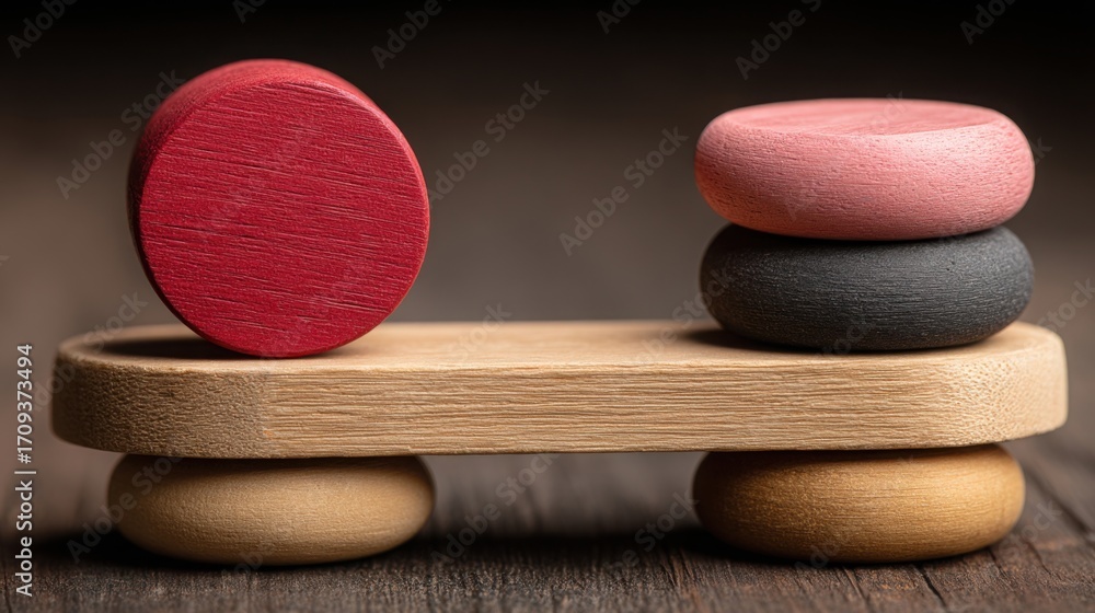Poster wooden toy featuring distinct red and black elements illustrating portfolio return deviation concept