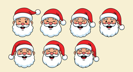 Festive Santa Claus faces smiling with joy, perfect for holiday decorations, seasonal designs