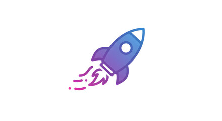 Illustration of a rocket ship taking off, with a gradient color scheme and a white background.