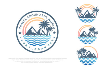 Summer holidays logo. Summer beach, vacation, travel, tropical paradise emblems. Vector illustration