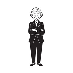 Old woman in formal clothes black and white vector illustration simple minimalist portrait design
