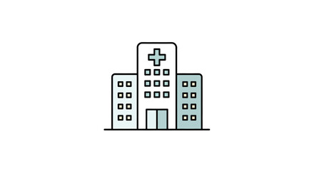 Fototapeta premium A simple, stylized illustration of a modern hospital building with a prominent cross symbol on its roof.