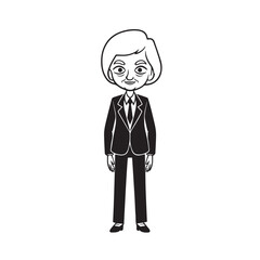 Old woman in formal clothes black and white vector illustration simple minimalist portrait design