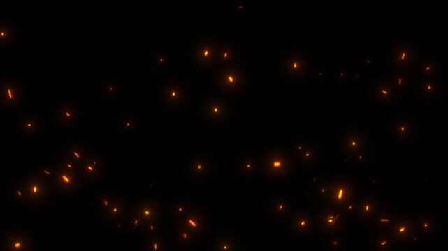 Fiery Orange Bonfire Particles Over Black Background. Flying around fire dust particles sparks or ember. Flying around fire dust particles sparks or ember Black Background. Bright glowing fire