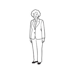 Old woman in formal clothes black and white vector illustration simple minimalist portrait design