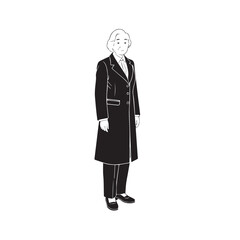 Old woman in formal clothes black and white vector illustration simple minimalist portrait design